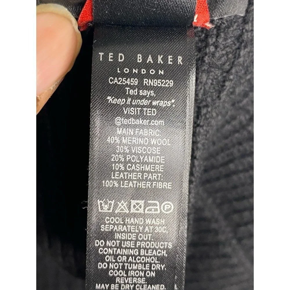 Ted Baker Men's Sewsew Scarf Black Knit Merino Wool Cashmere Blend Plain Ribbed‎